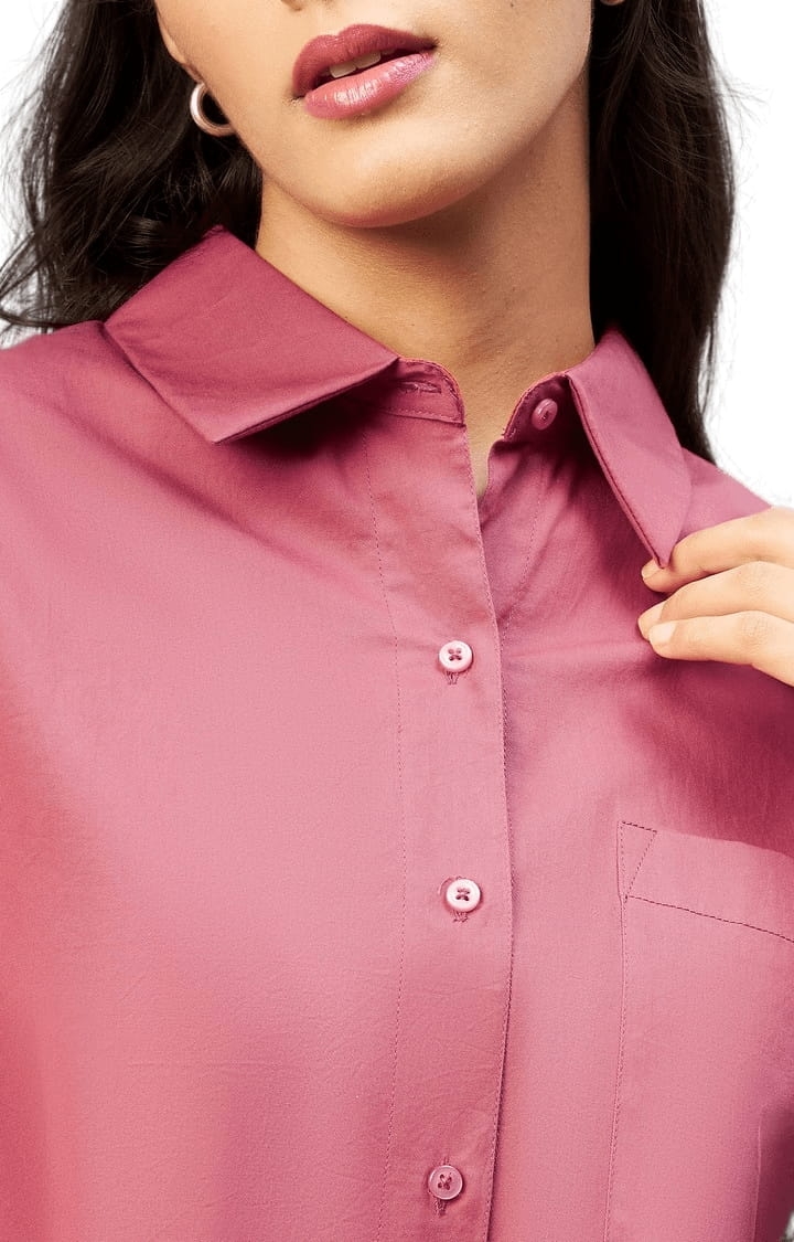 Women's Wine Cotton Solid Casual Shirts