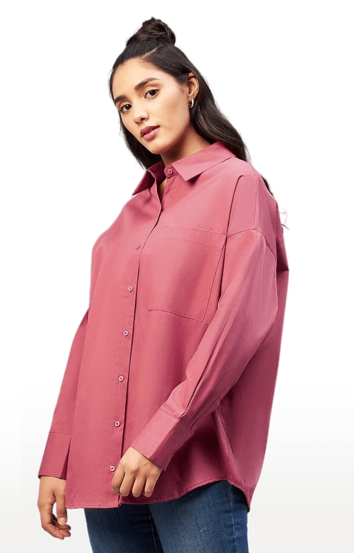 Women's Wine Cotton Solid Casual Shirts
