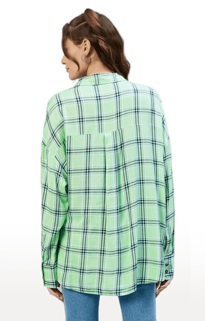 CHIMPAAANZEE | Women's Green and Navy Viscose Checked Casual Shirts 3