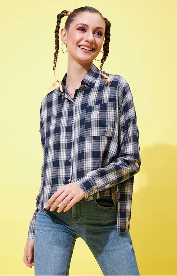 Women's Navy Blue & Pink Loose Fit Oversized Shirt