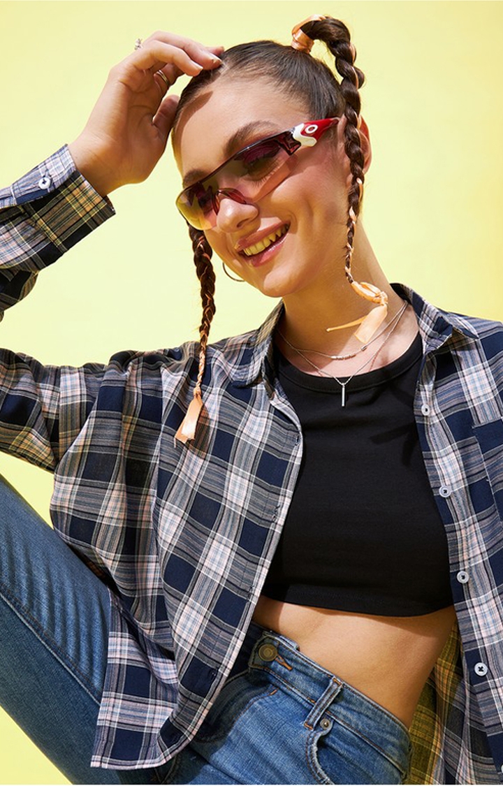 Women's Navy Blue & Pink Loose Fit Oversized Shirt