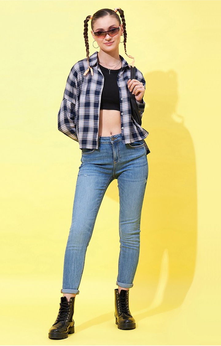Women's Navy Blue & Pink Loose Fit Oversized Shirt