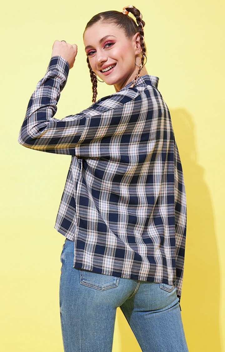 Women's Navy Blue & Pink Loose Fit Oversized Shirt