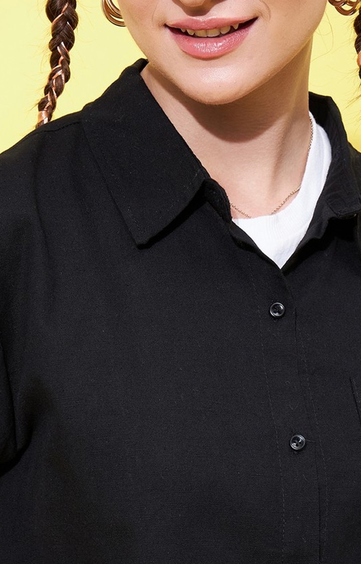 Women's Black Up-Down Fully Cropped Shirt