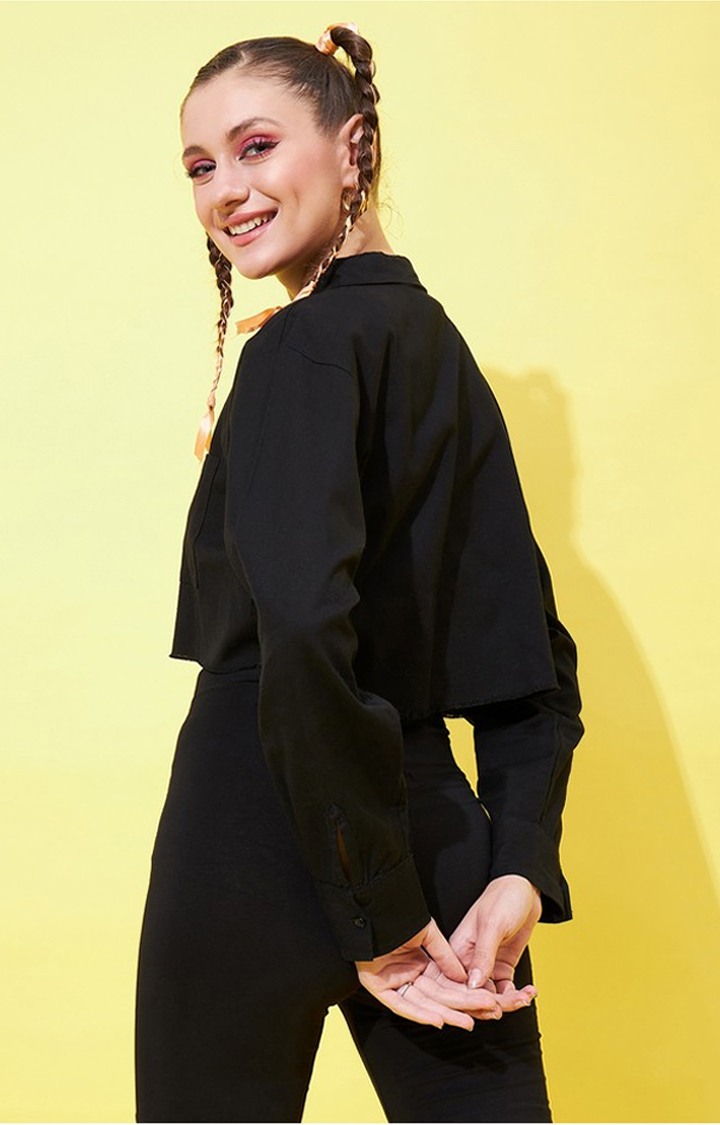 Women's Black Up-Down Fully Cropped Shirt