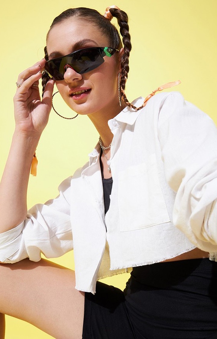 Women's White Up-down Fully Cropped Shirt