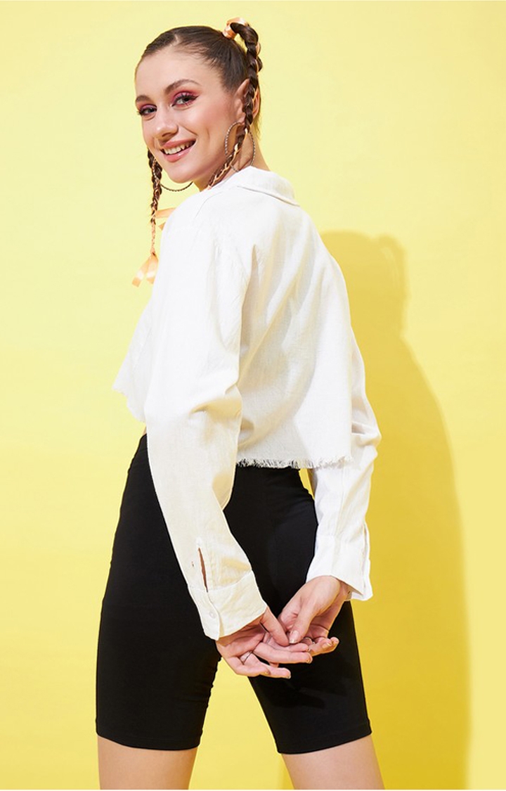Women's White Up-down Fully Cropped Shirt