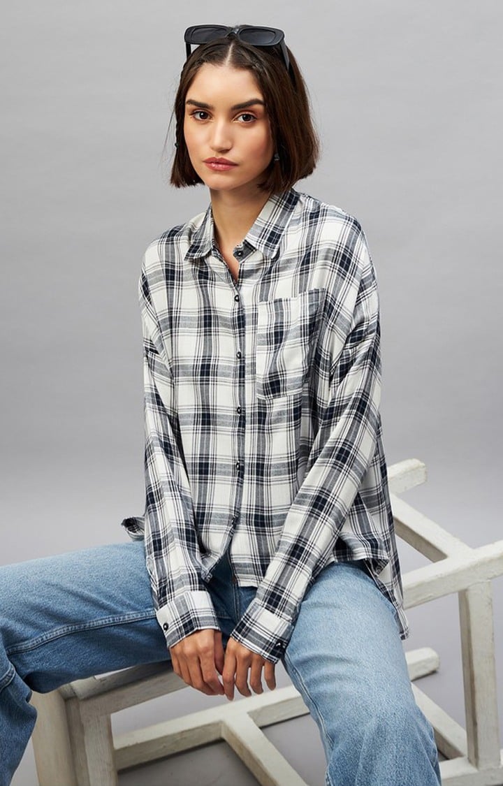 Chimpaaanzee Women White & Black Oversized Shirt