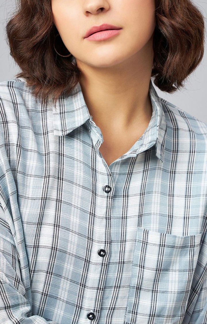 Chimpaaanzee Women Grey & Blue Oversized Shirt