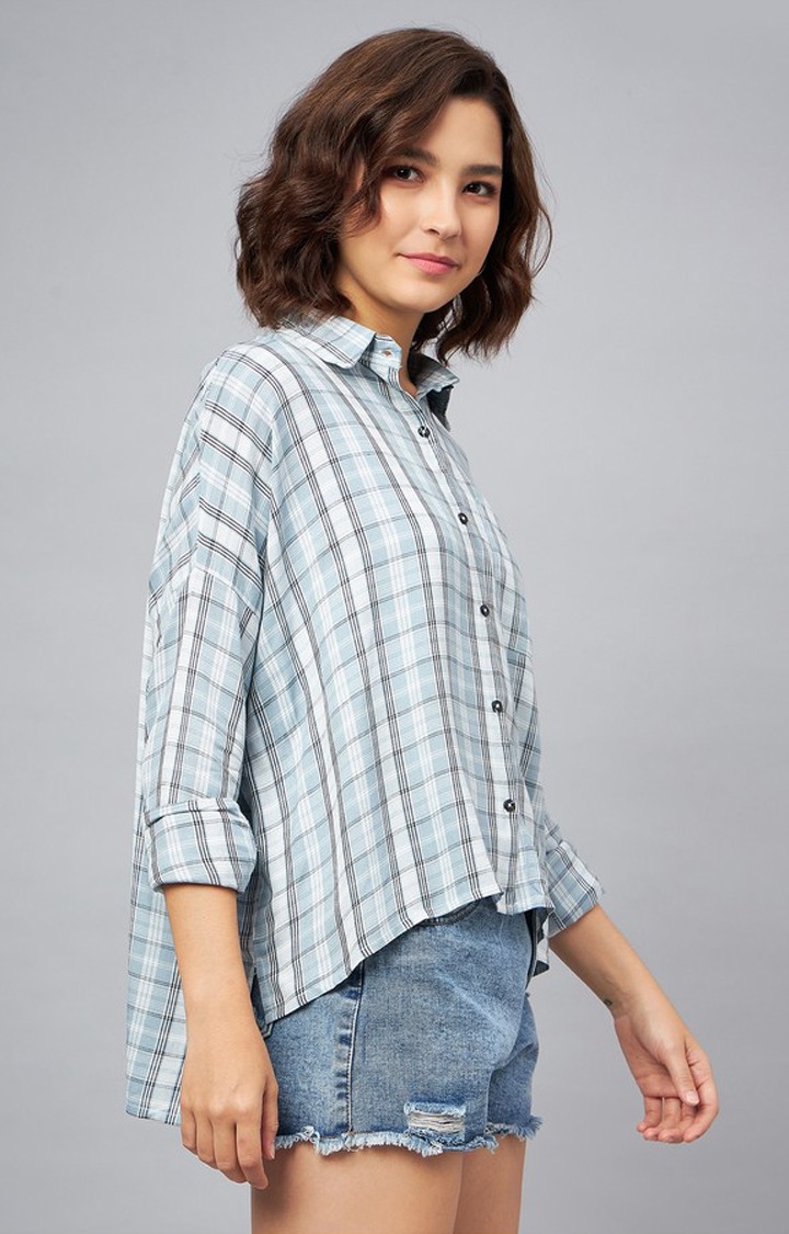 Chimpaaanzee Women Grey & Blue Oversized Shirt