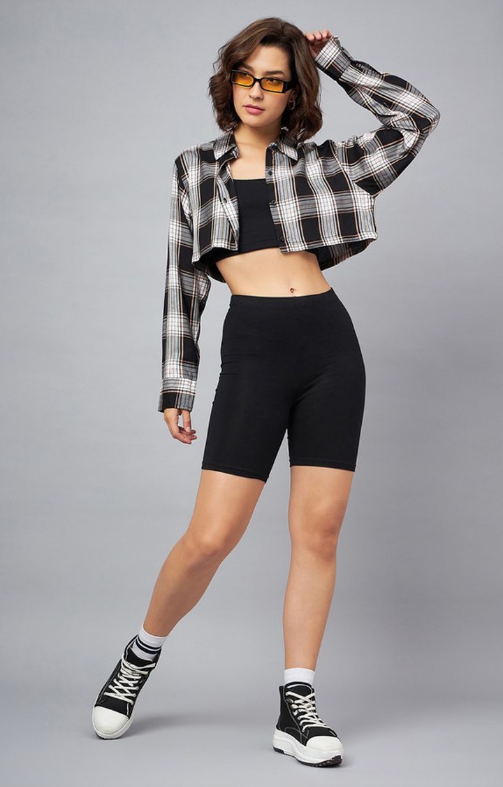 Chimpaaanzee Women Black & White Oversized Cropped Shirt