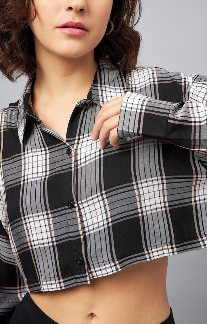 Chimpaaanzee Women Black & White Oversized Cropped Shirt