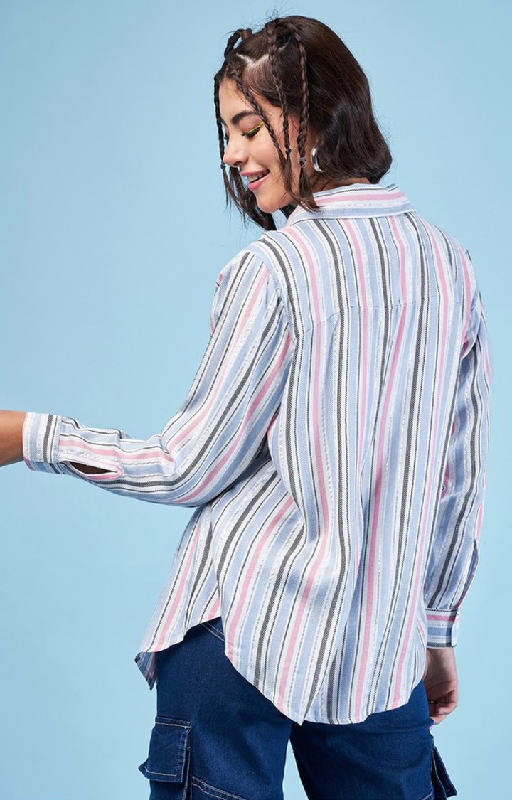 Chimpaaanzee Women Pink & Blue Oversized Shirt