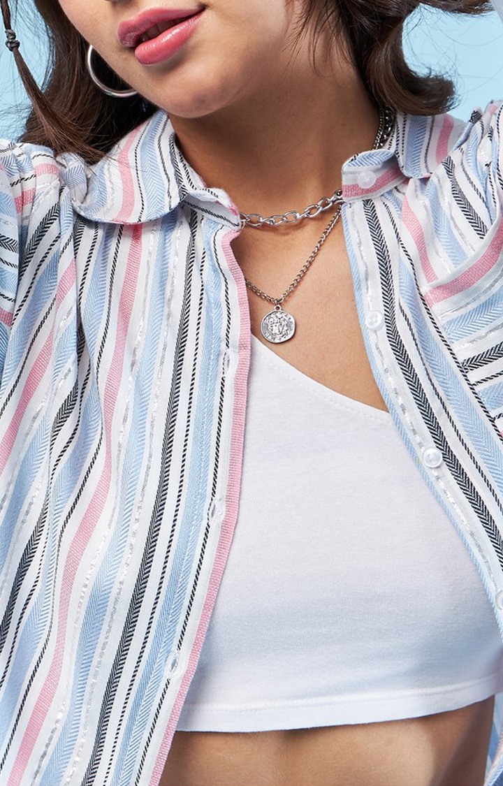 Chimpaaanzee Women Pink & Blue Oversized Shirt