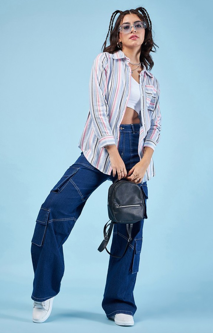 Chimpaaanzee Women Pink & Blue Oversized Shirt