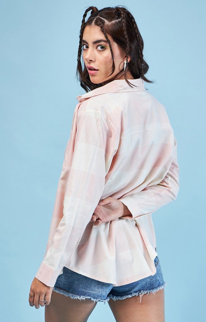 Chimpaaanzee Women Beige & Pink Oversized Shirt