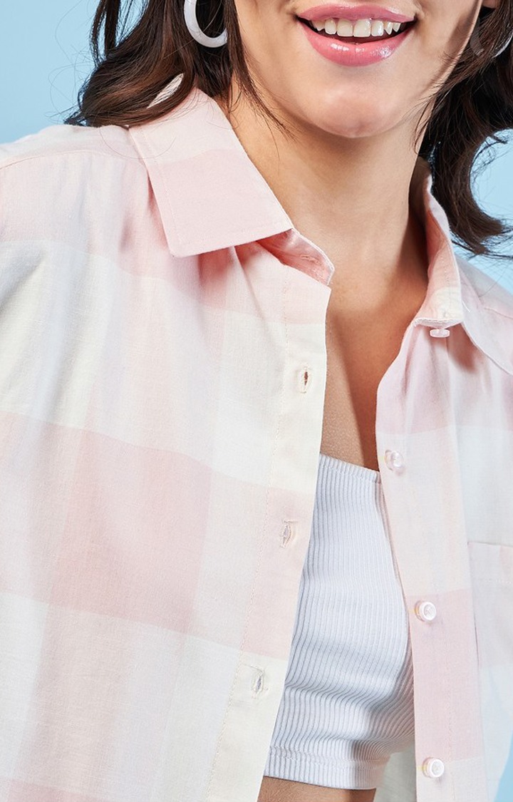 Chimpaaanzee Women Beige & Pink Oversized Shirt