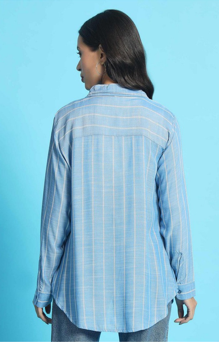 Chimpaaanzee Women Blue & White Oversized Shirt
