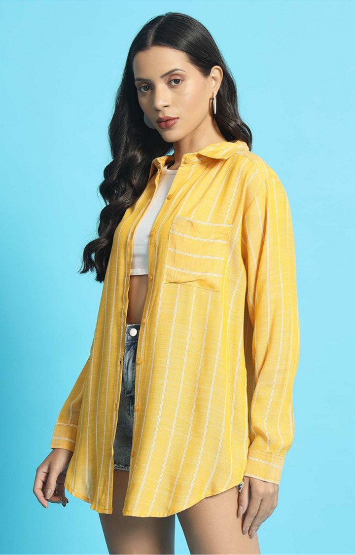 Chimpaaanzee Women Yellow & White Oversized Shirt