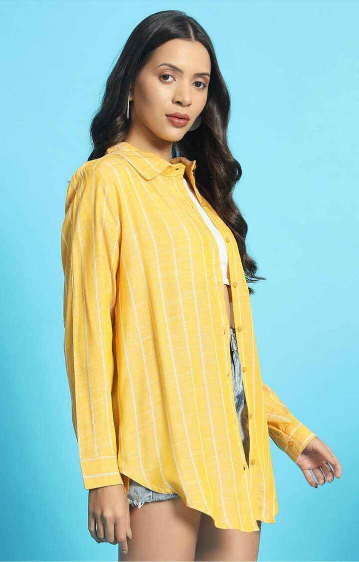 Chimpaaanzee Women Yellow & White Oversized Shirt