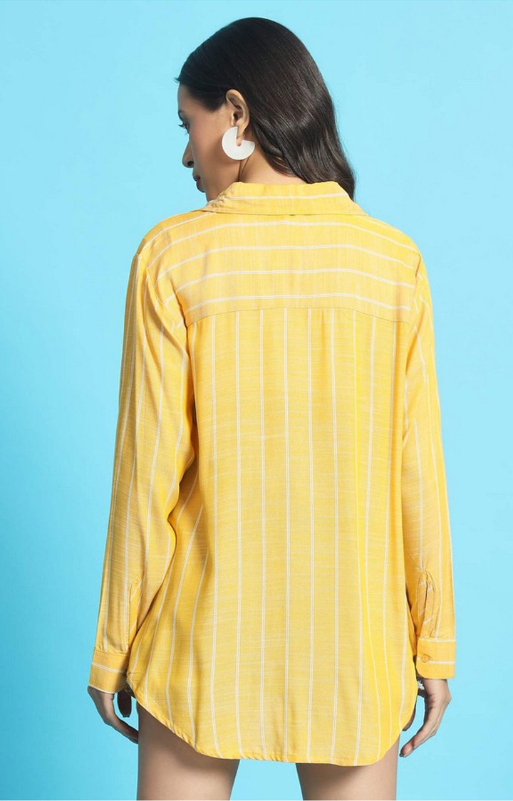 Chimpaaanzee Women Yellow & White Oversized Shirt