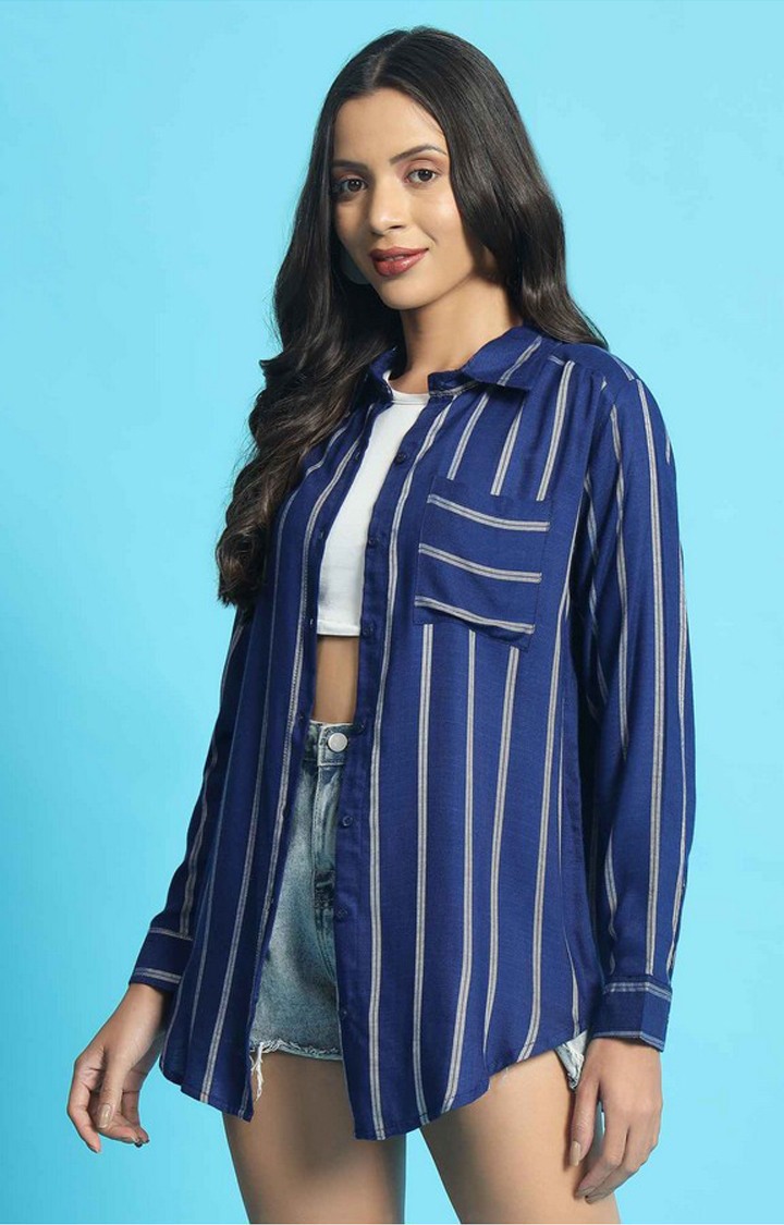 Chimpaaanzee Women Navy & White Oversized Shirt