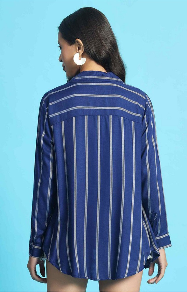 Chimpaaanzee Women Navy & White Oversized Shirt