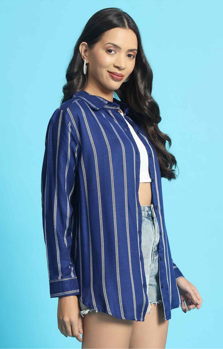 Chimpaaanzee Women Navy & White Oversized Shirt