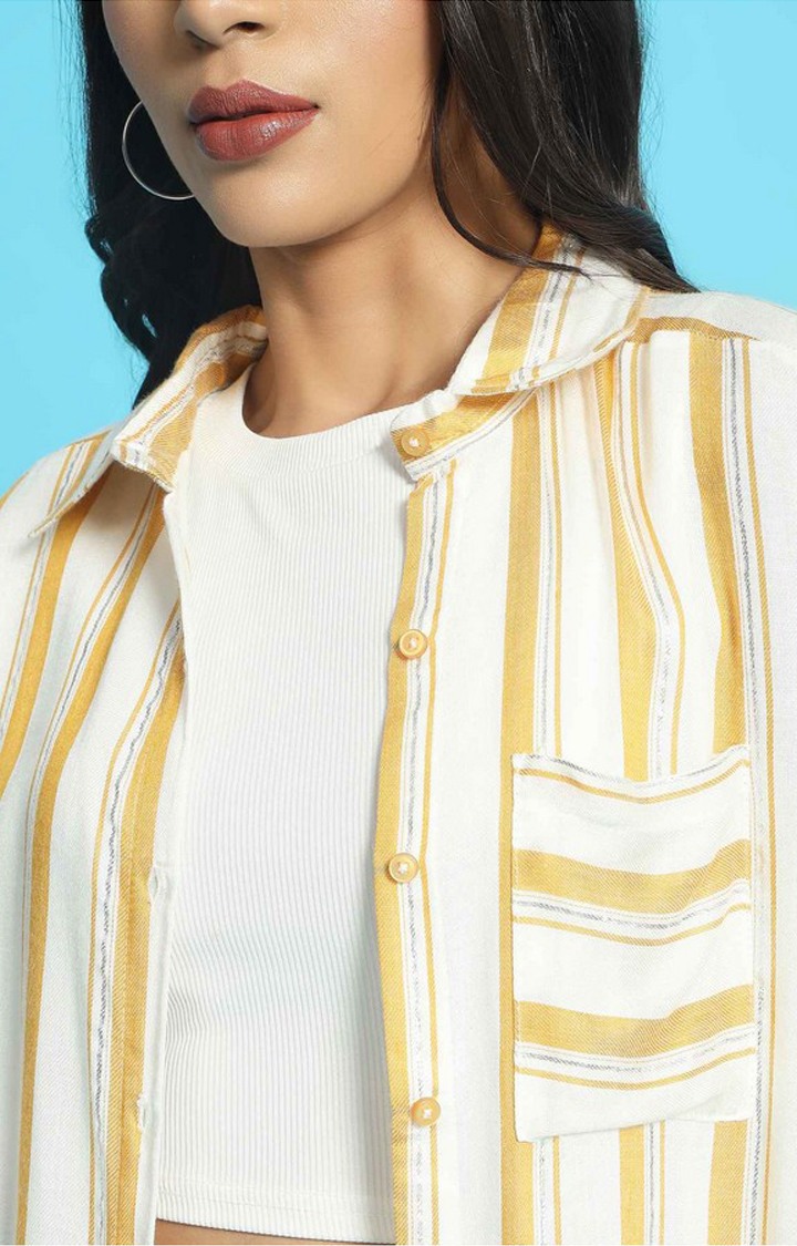 Chimpaaanzee Women White & Yellow Oversized Shirt