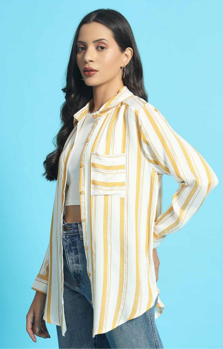 Chimpaaanzee Women White & Yellow Oversized Shirt