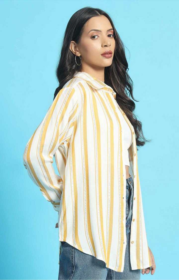Chimpaaanzee Women White & Yellow Oversized Shirt