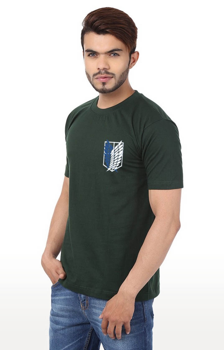 Men's Green Cotton Printed Regular T-Shirts