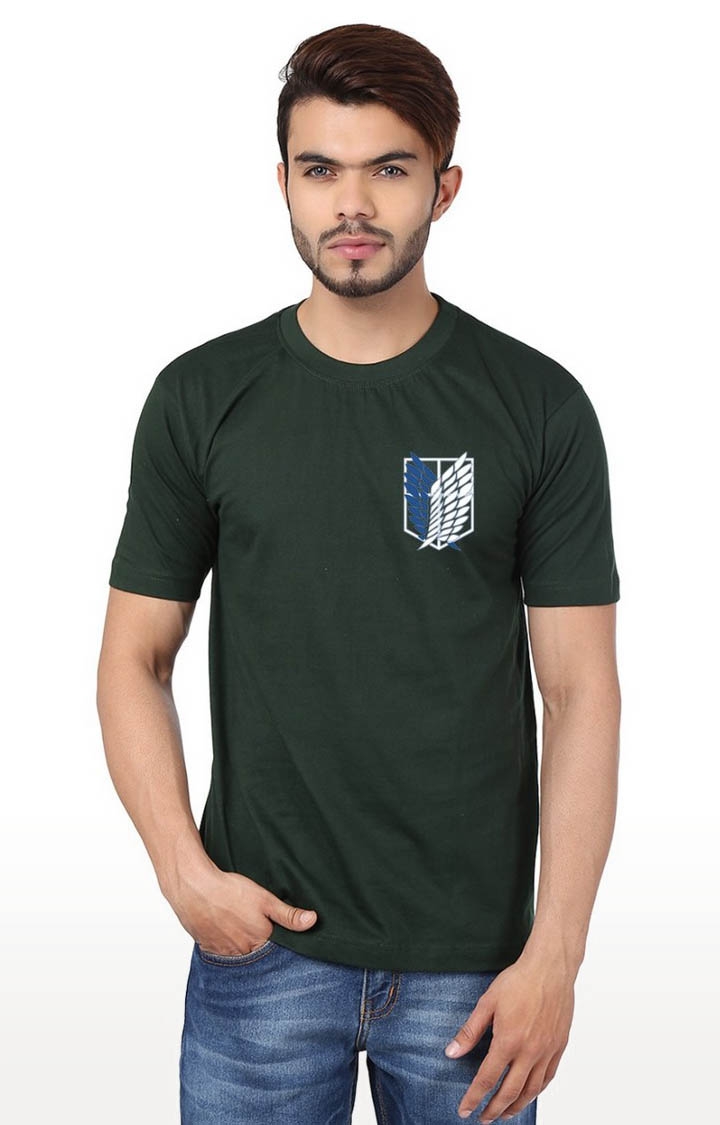 Weardo | Men's Green Cotton Printed Regular T-Shirts