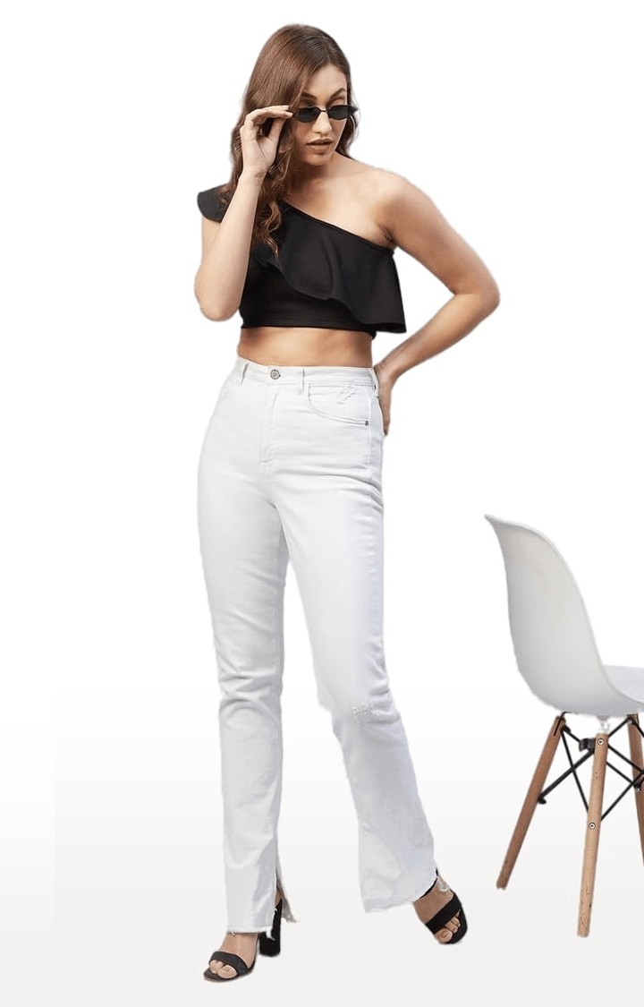 Women's Black Polyester Solid Crop Top