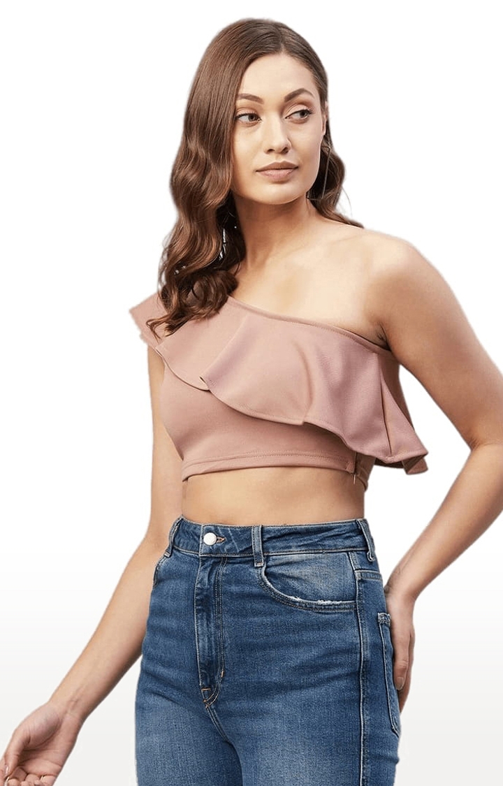 Women's Pink Polyester Solid Crop Top