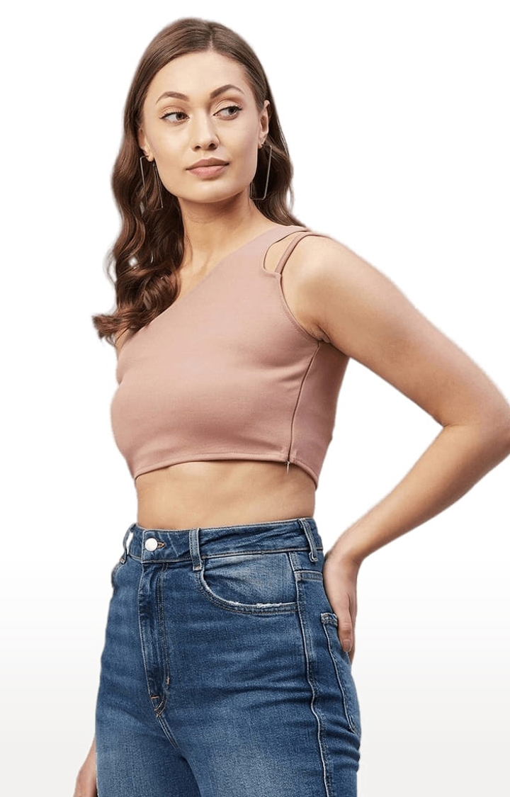 Women's Pink Polyester Solid Crop Top