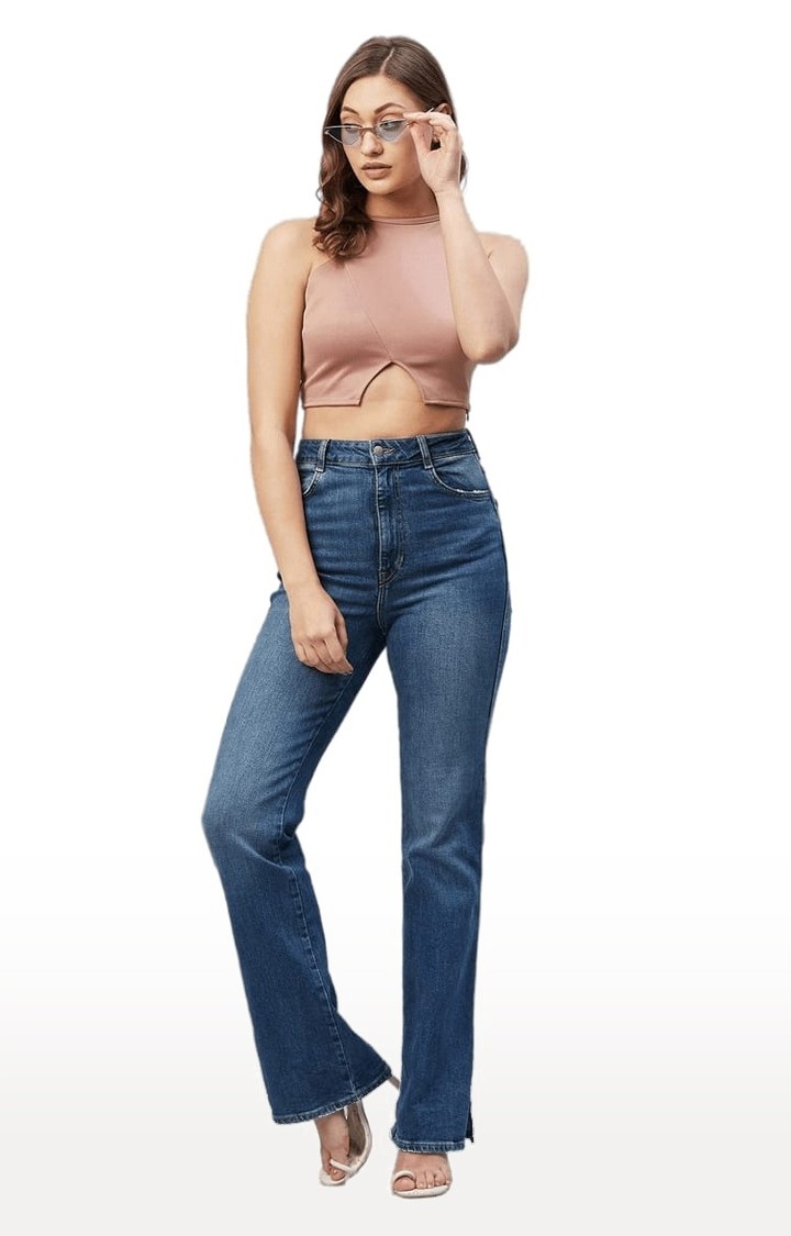 Women's Pink Polyester Solid Crop Top