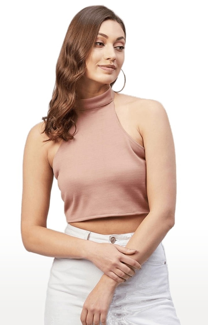 Women's Pink Polyester Solid Tank Top