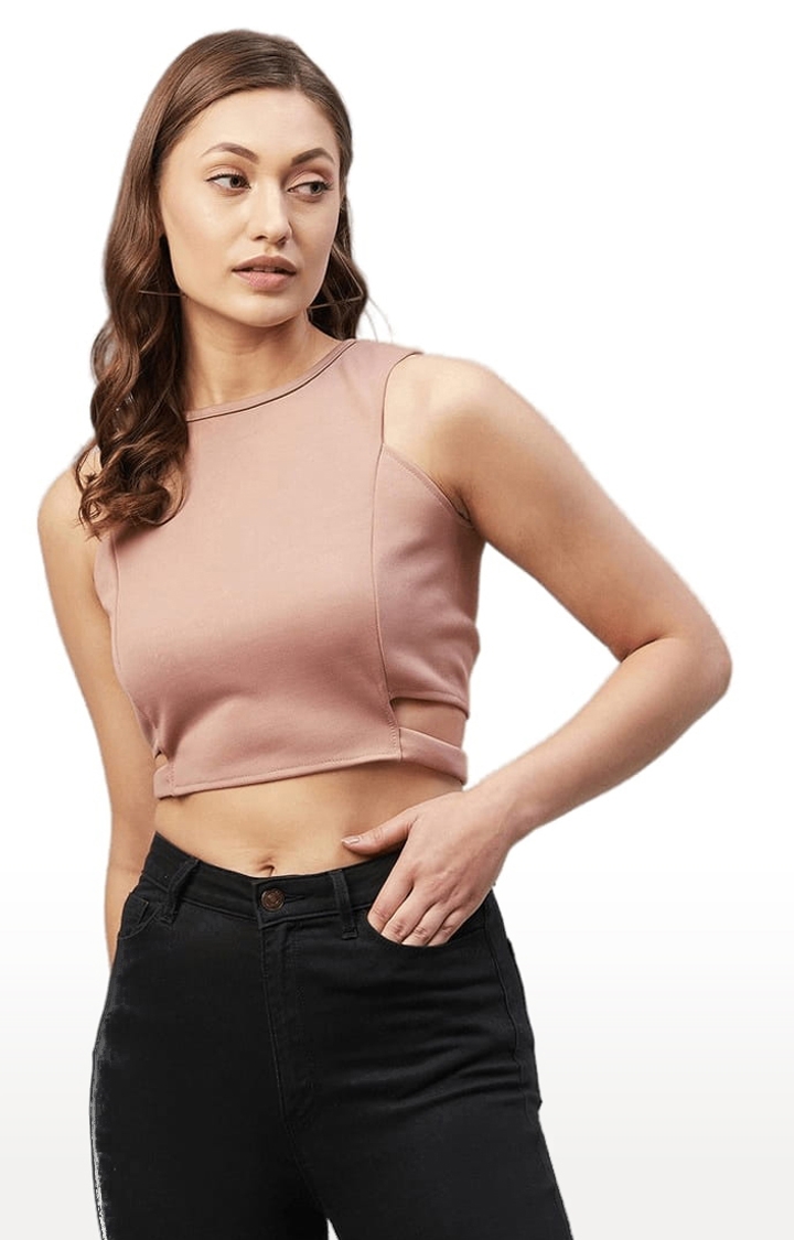 Women's Pink Polyester Solid Tank Top