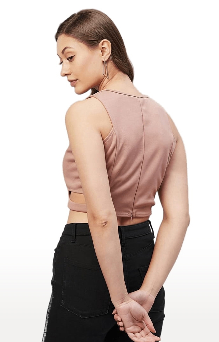 Women's Pink Polyester Solid Tank Top