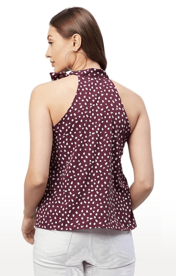 Women's Maroon Polyester Printed Blouson Top