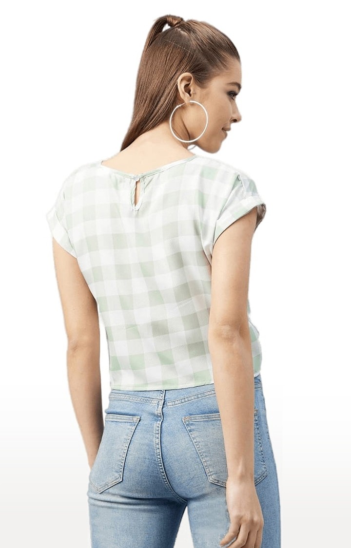 Women's Green  Crepe Checked Crop Top