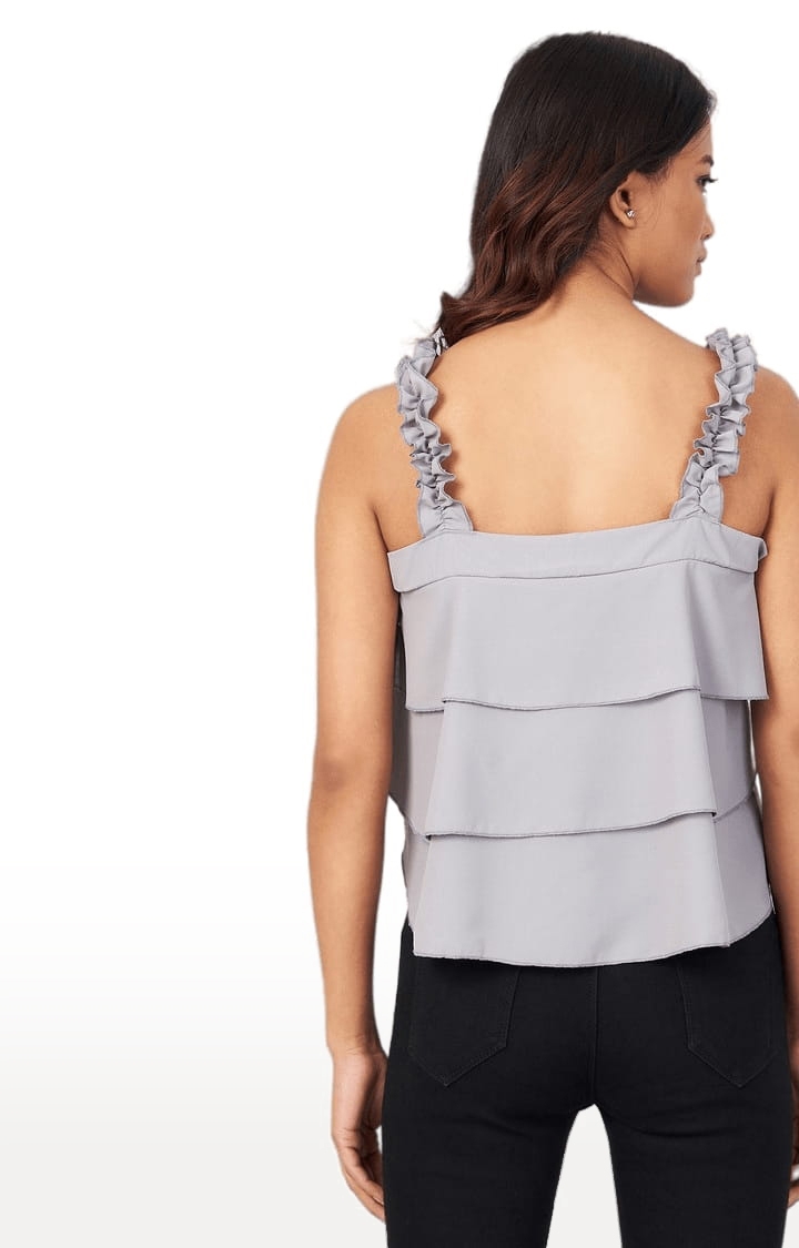 Women's Grey Crepe Solid Strappy Top