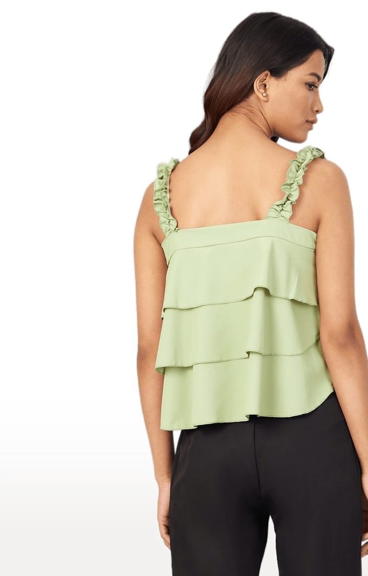 Women's Green  Crepe Solid Strappy Top