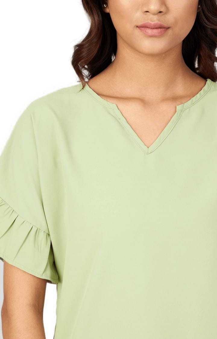 Women's Green  Crepe  Solid Blouson Top