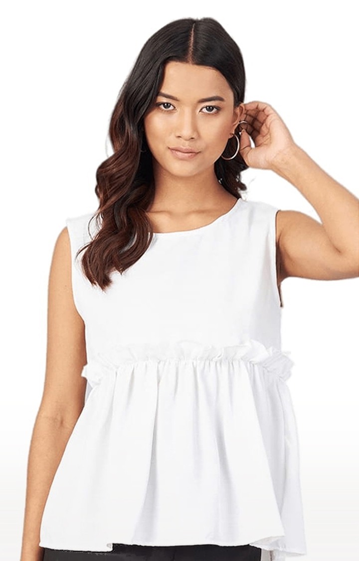 Women's White Crepe Solid Peplum Top
