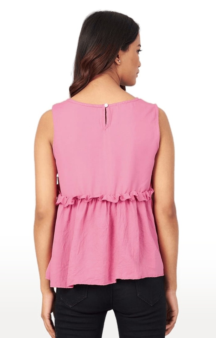 Women's Pink Crepe Solid Peplum Top