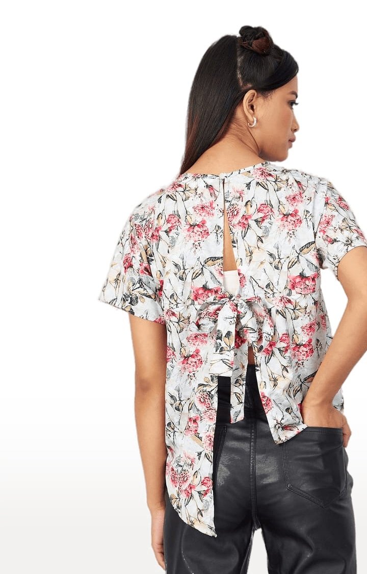 Women's Pista Green Crepe Printed Blouson Top