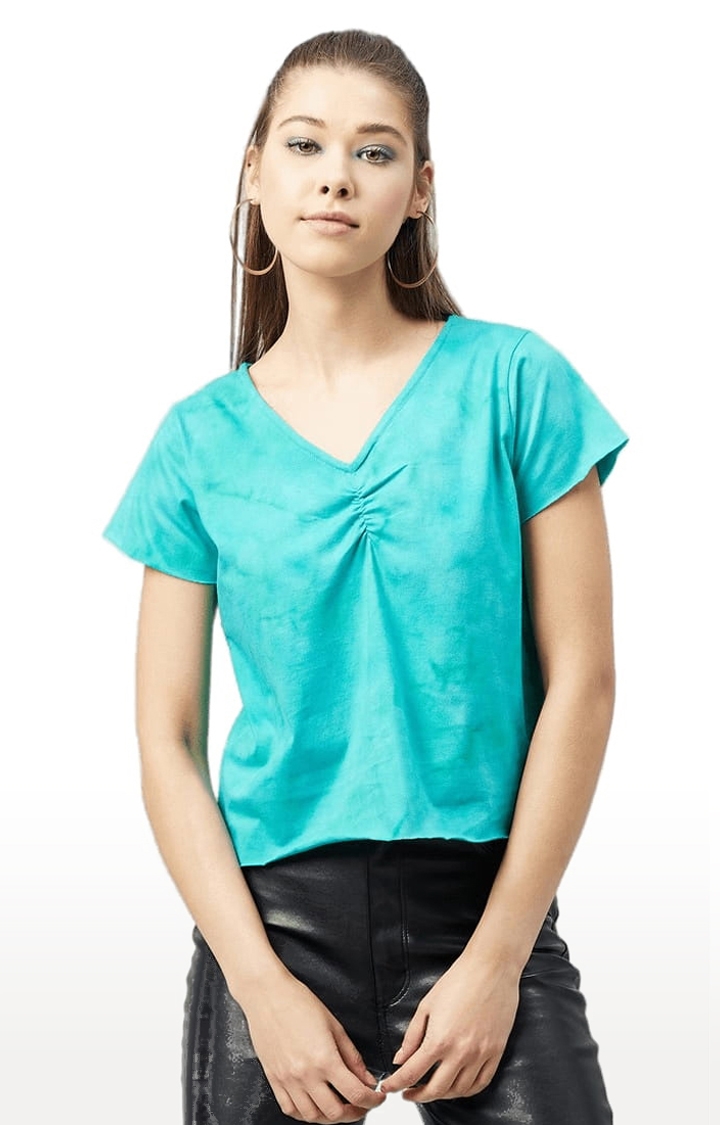 Women's Green Cotton Solid  Regular T-Shirt