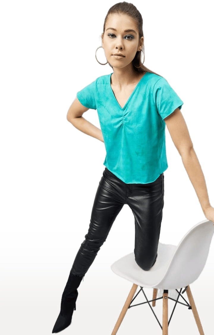 Women's Green Cotton Solid  Regular T-Shirt